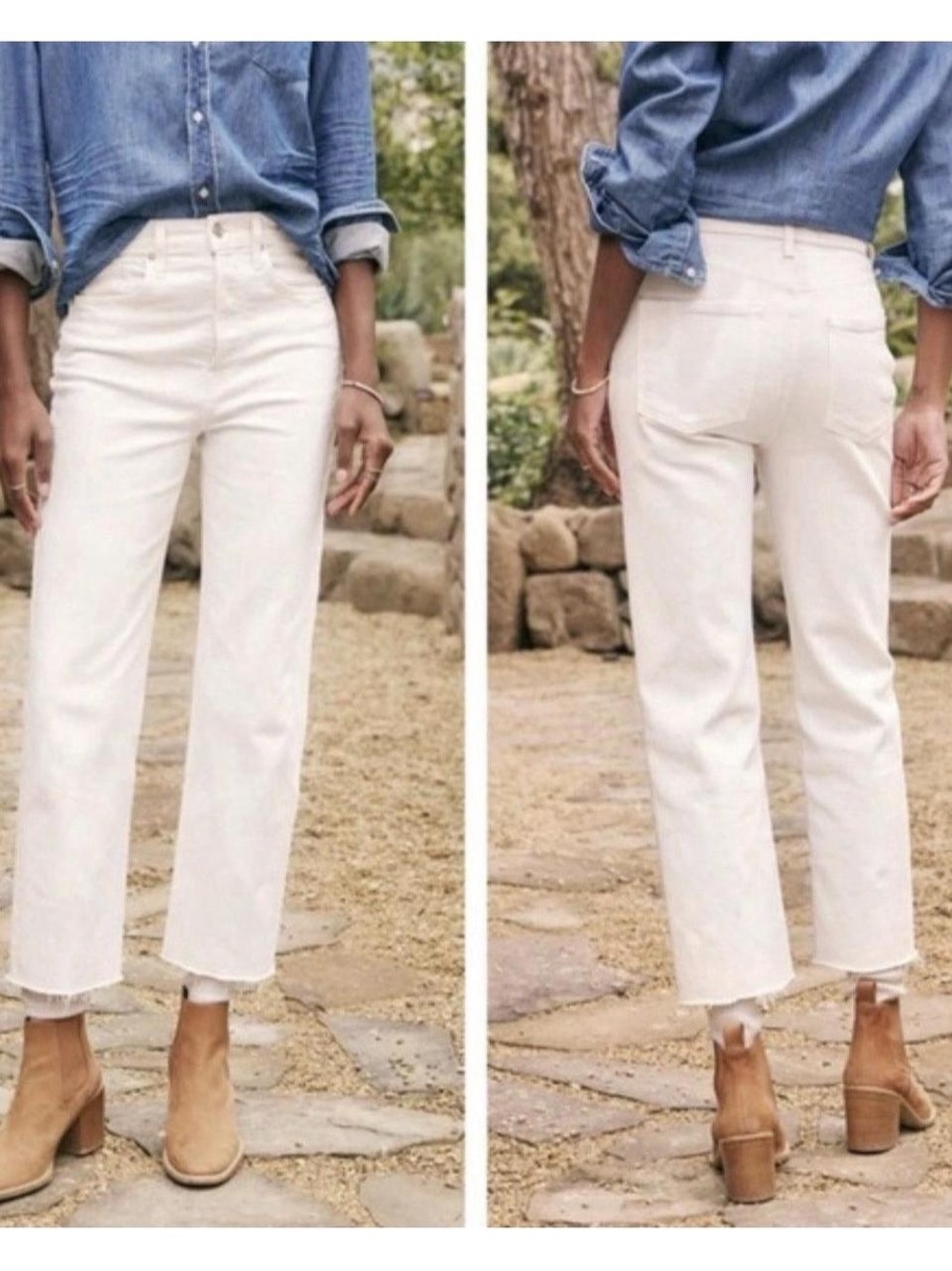 Frank & Eileen Monaghan Cropped High-Rise Straight Jeans - White/Cream Sz 29